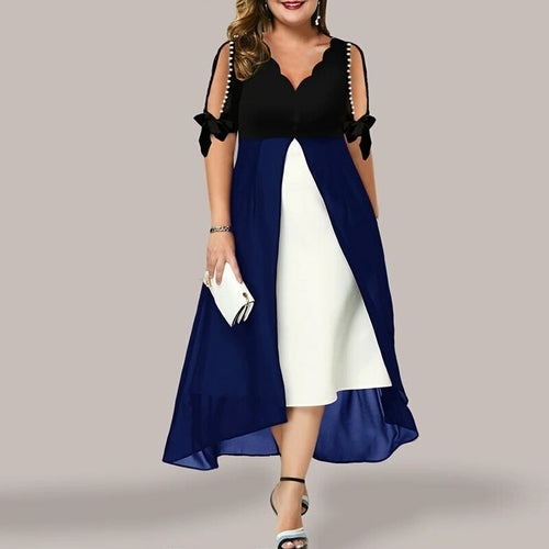 Wave V Neck Hollow Out Long Dress