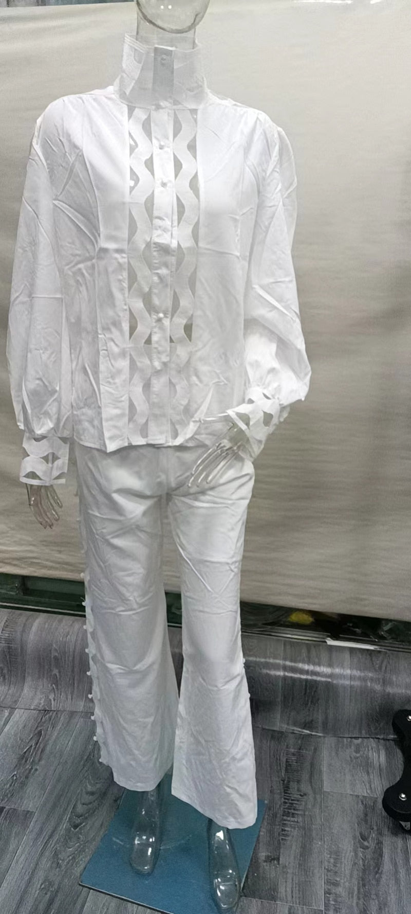 Two Piece Pants Sets Sexy Hollow Out Women Autumn Clothing Stand Coll