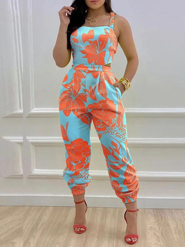 Printed Strapless Jumpsuit Strapping Loose Pants