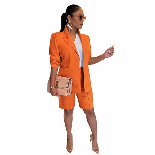 Women's Casual Suit Set with Jacket and Shorts