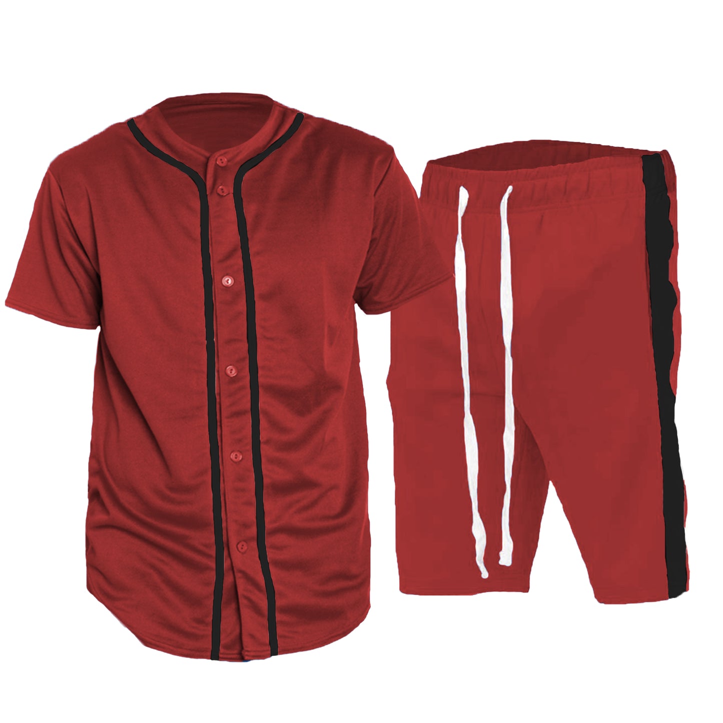 Red Black Baseball Jersey Short Set