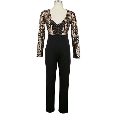 Sexy V Neck Jumpsuit Women Long Sleeve Sequin Rompers Jumpsuits Autumn